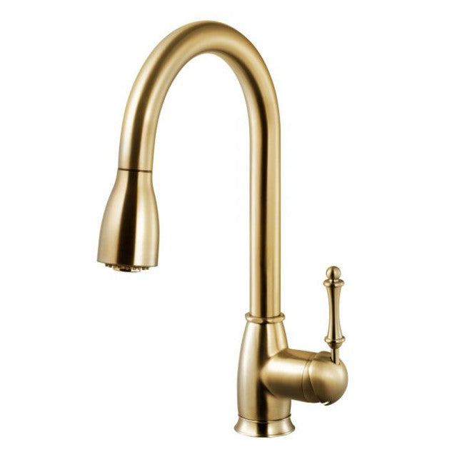 Houzer Camden Series Brushed Brass Single Handle Pull-Down Kitchen Faucet - CAMPD-368-BB