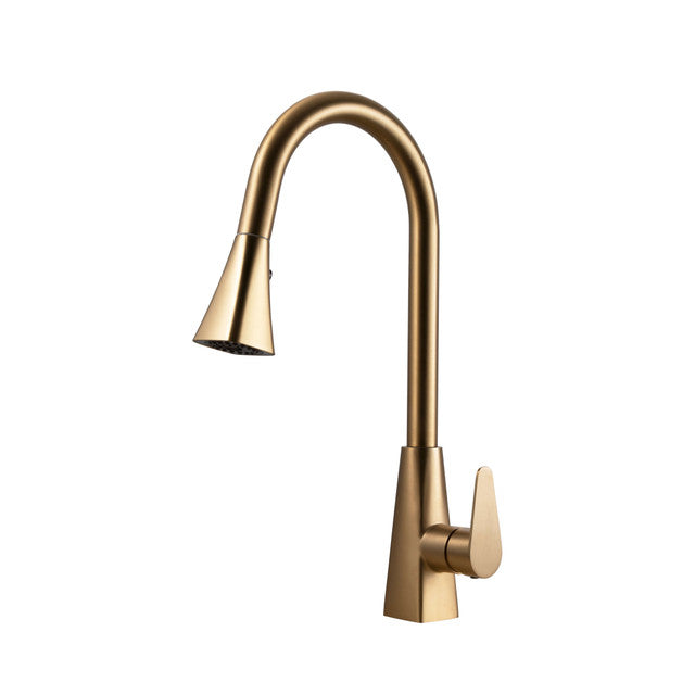 Houzer Catori Series Brushed Brass Single Handle Pull-Out Kitchen Faucet - CAT-172-BB