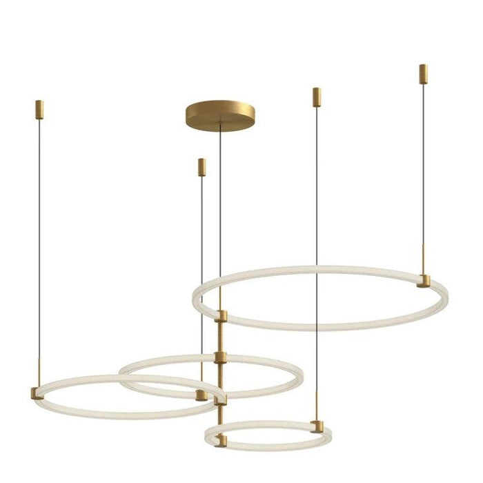 Modern chandelier with gold accents on a white background