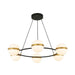 Modern chandelier with black and gold design on a white background