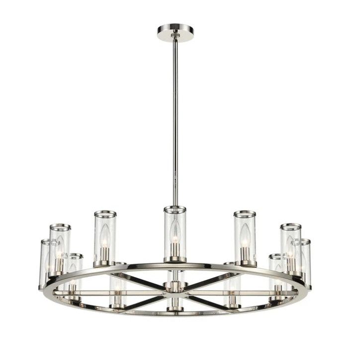 Chandelier with multiple glass shades on a white background