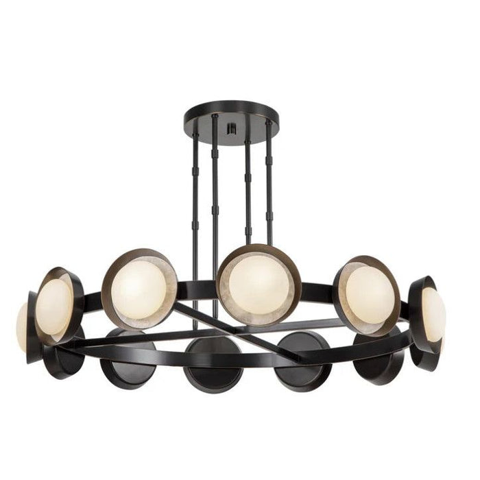 Modern chandelier with multiple round lights on a white background
