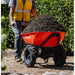 Tomahawk Power CKART260e electric wheelbarrow showing bucket, wheels, and controls