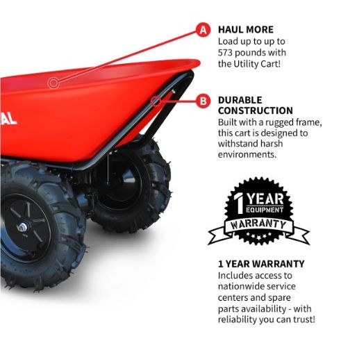 Tomahawk Power CKART260e 40V utility cart product detail for hauling materials