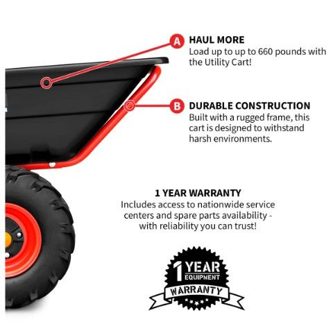 Tomahawk Power CKART300e battery-powered wheelbarrow equipment view with large bucket