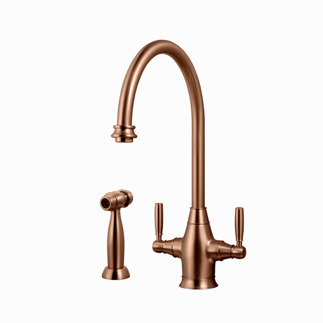 Houzer Charleston Series Antique Copper Dual Handle Kitchen Faucet with Sidespray - CRLSS-650-AC