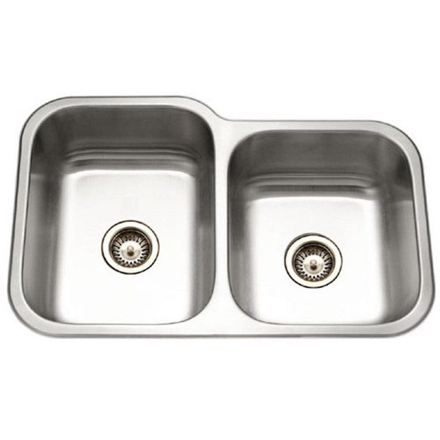 Houzer Elite Series 32" Stainless Steel Undermount 60/40 Double Bowl Kitchen Sink with Small Right Bowl