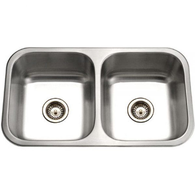 Houzer Elite Series 31" Stainless Steel Undermount 50/50 Double Bowl Kitchen Sink includes Basket Strainert