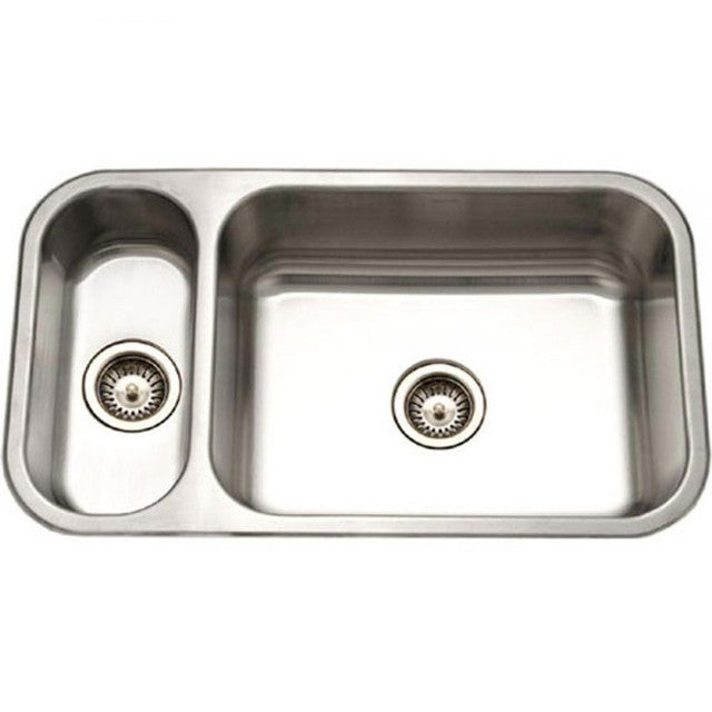 Houzer Elite Series 31" Stainless Steel Undermount 80/20 Double Bowl Kitchen Sink, Small Left Bowl