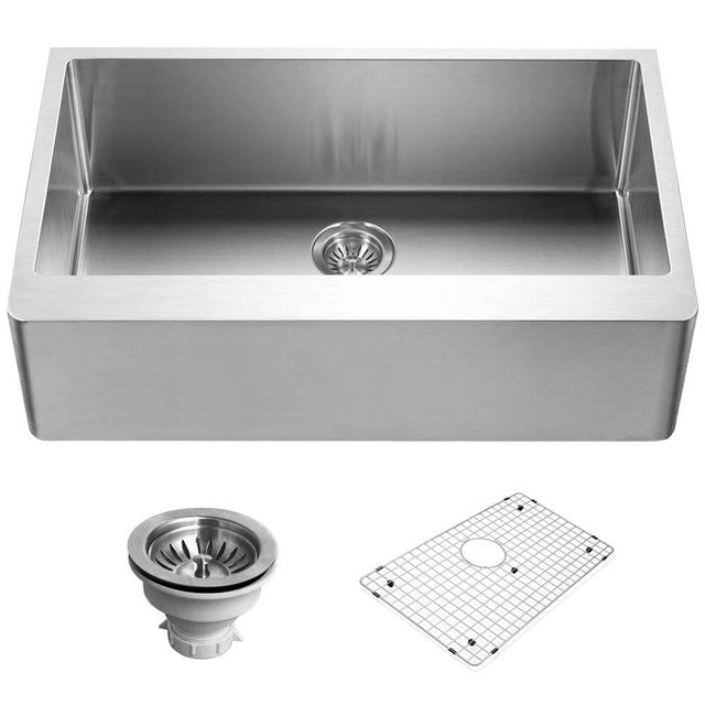 Houzer Epicure Series 33" Stainless Steel Apron-Front Single Bowl Kitchen Sink includes Basket Strainer