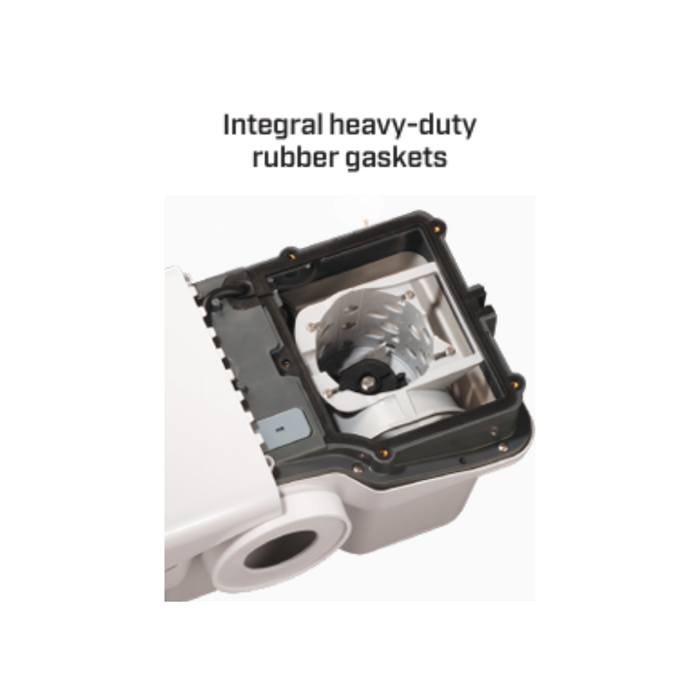 Grinder with integral heavy-duty rubber gaskets on a white background