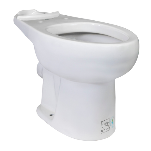 White elongated toilet bowl on a white background