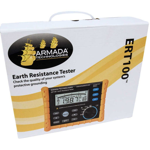 Box of Armada Technologies Earth Resistance Tester ERT100 on a white background