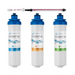 Three 'Essential' brand water filters on a white background