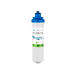 Water filter cartridge with blue top and white body on a white background