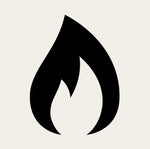 Black flame symbol on a beige background