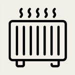 Black outline of a radiator with steam冒出 on a beige background