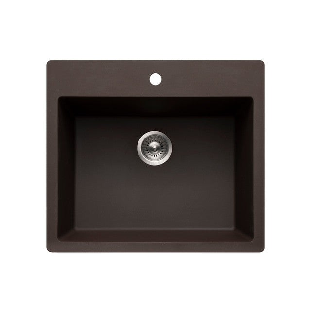 Houzer Quartztone Series 25" Granite Composite Drop-in Topmount Single Bowl Kitchen Sink - G-300 MOCHA