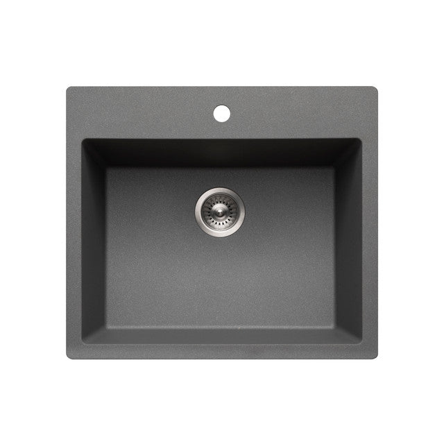 Houzer Quartztone Series 25" Granite Composite Drop-in Topmount Single Bowl Kitchen Sink - SG-300 SLATE