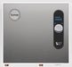 An Eemax water heater with a brushed stainless steel front panel, featuring a circular Eemax logo on the upper left and a vertical black control panel with a digital display and rotary dial on the upper right.