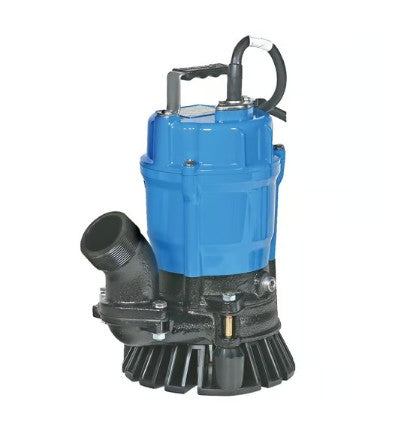 Submersible pump with blue and black design on a white background