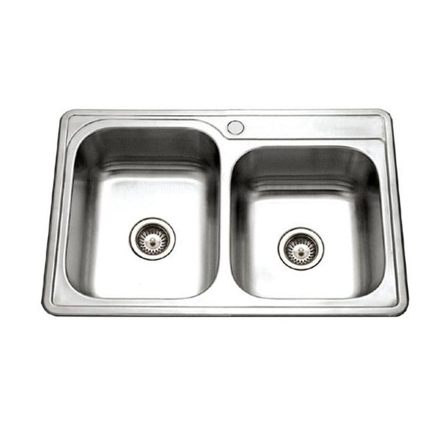 Houzer Glowtone Series 33" Stainless Steel Drop-in Topmount 60/40 Double Bowl 1-hole Kitchen Sink