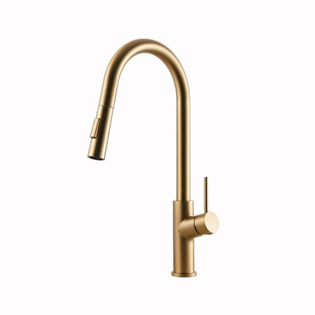 Houzer Kevali Series Brushed Brass Single Handle Pull-Down Kitchen Faucet - KEV-151-BB