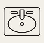 Black line drawing of a bathroom sink on a beige background