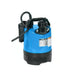 Blue and black submersible pump on a white background