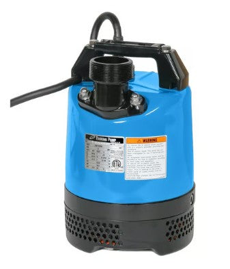 Blue submersible pump with black accents on a white background