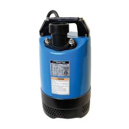Blue and black submersible pump on a white background