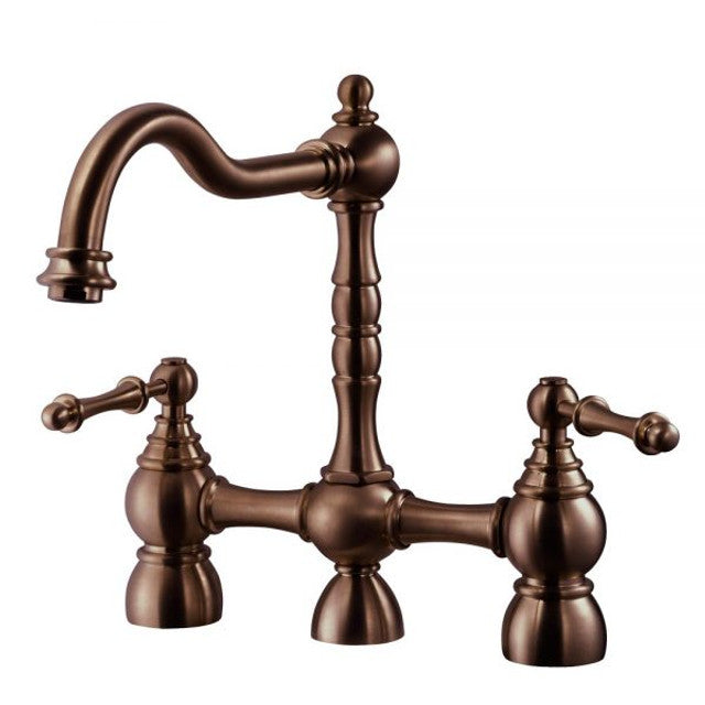 Houzer Lexington Series Antique Copper Dual Handle Bridge Kitchen Faucet with Sidespray - LEXBS-956-
