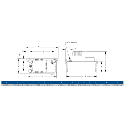 Technical drawing of a mechanical component with dimensions on a white background
