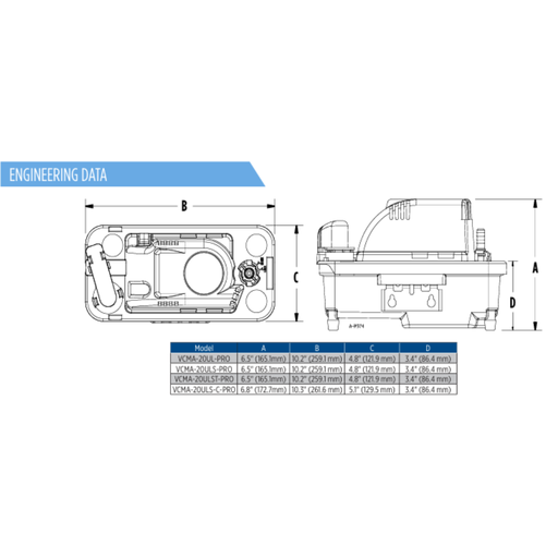 Technical drawing and engineering data of a mechanical component on a white background