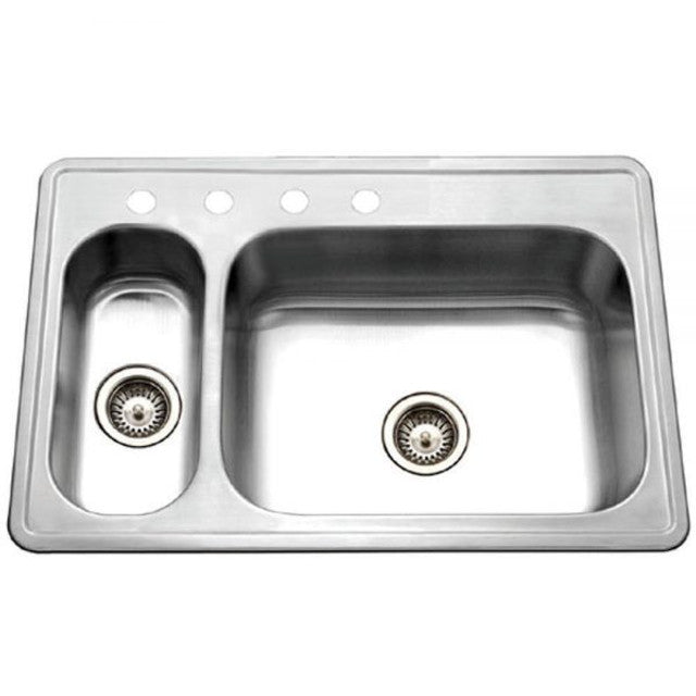 Houzer Legend Series 33" Stainless Steel Drop-in Topmount 80/20 Double Bowl Kitchen Sink with Strainer
