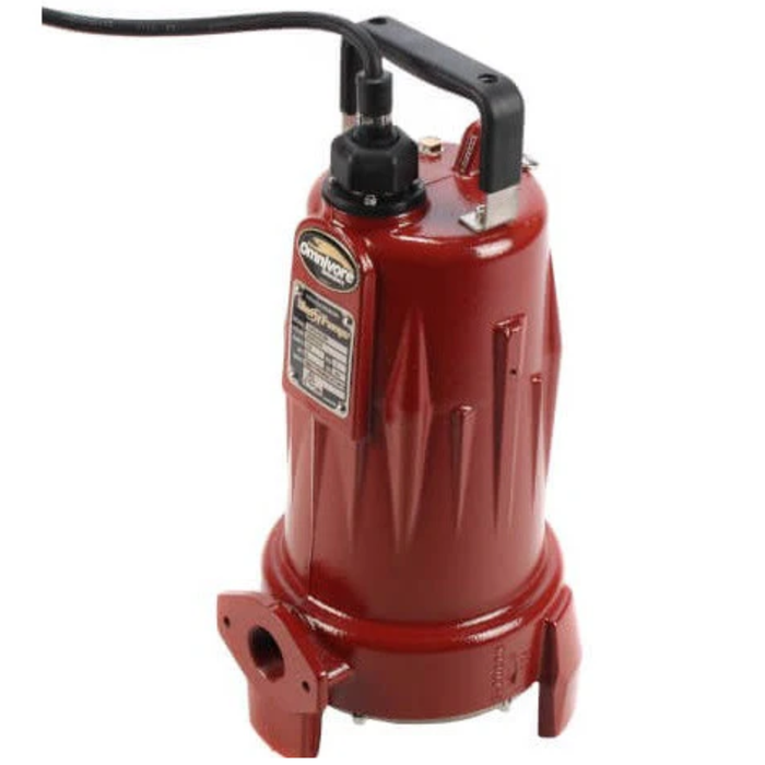 Red industrial pump with a black cord on a white background