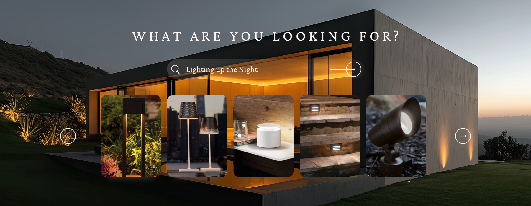 Modern building exterior with illuminated exterior displaying various lighting fixtures.