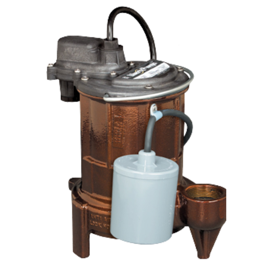 Cast Iron pump Copper color water pump with a white filter on a white background