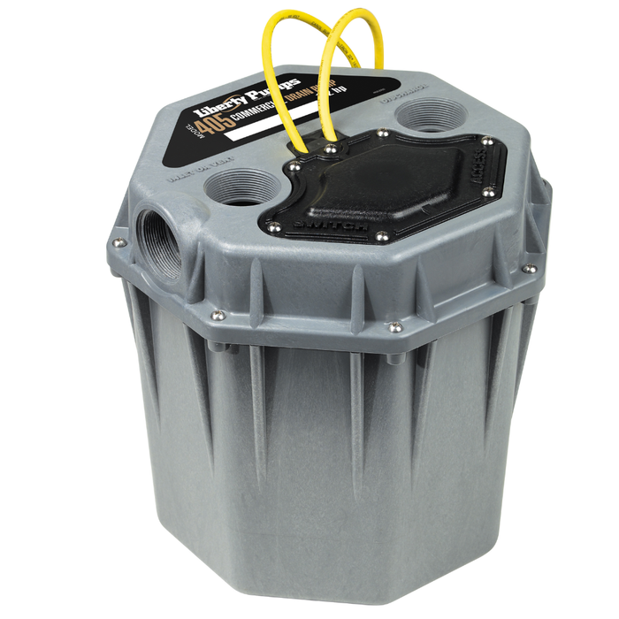 Gray pump with yellow wires on a white background