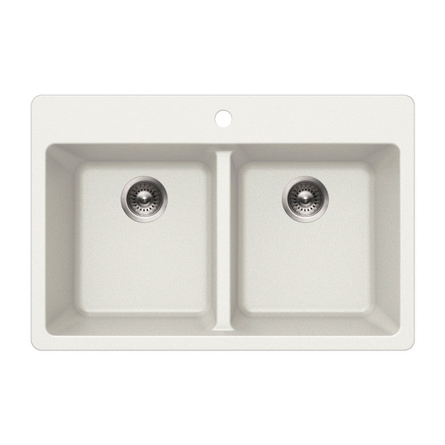 Houzer Quartztone Series 33" Granite Composite Drop-in Topmount 50/50 Double Bowl Kitchen Sink, M-300 CLOUD