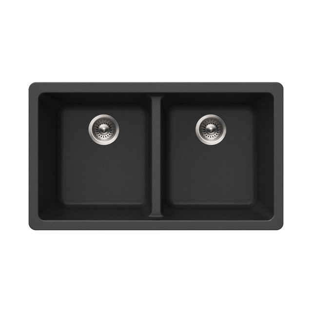 Houzer Quartztone Series 31" Granite Composite Undermount 50/50 Double Bowl Kitchen Sink, M-300U MIDNIGHT