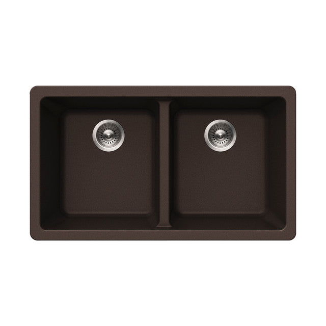 Houzer Quartztone Series 31" Granite Composite Undermount 50/50 Double Bowl Kitchen Sink, M-300U MOCHA