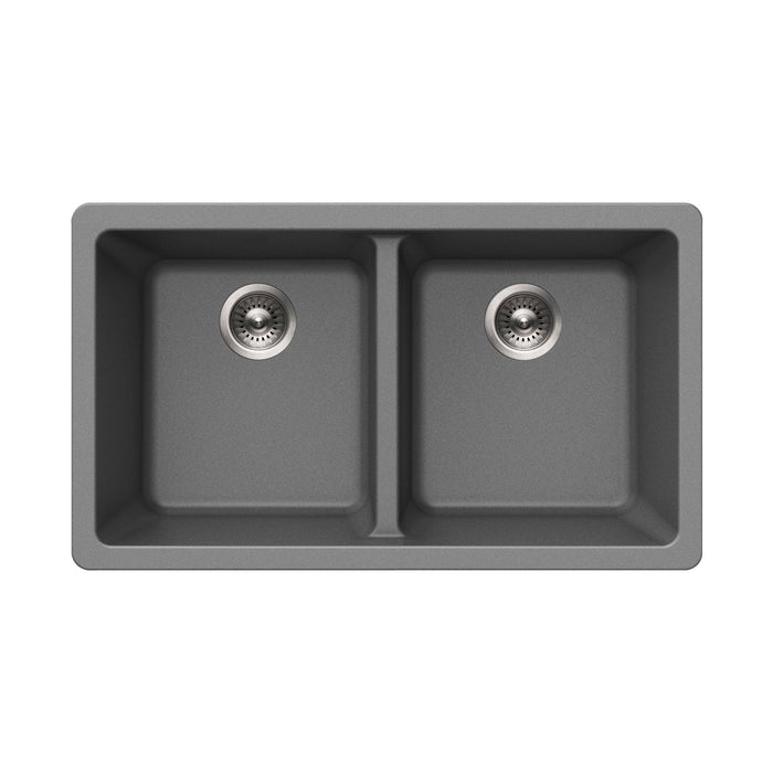 Houzer Quartztone Series 31" Granite Composite Undermount 50/50 Double Bowl Kitchen Sink, M-300U SLATE