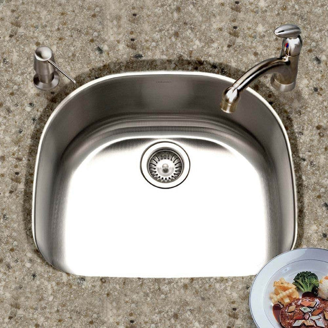Houzer Medallion Series 24" Stainless Steel Undermount Single D Bowl Kitchen Sink, includes Basket Strainer