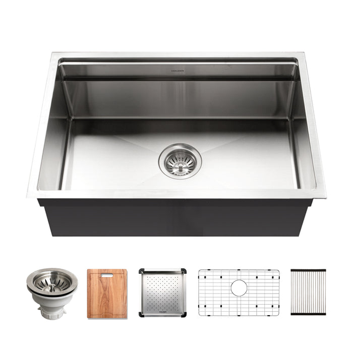 Houzer Novus Series 26" Stainless Steel Undermount Dual Level Workstation Kitchen Sink with Accessories