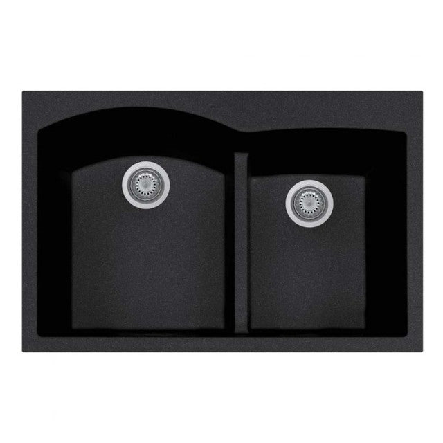 Houzer Topmount Double Bowl Granite Kitchen Sink P-175 MIDNITE