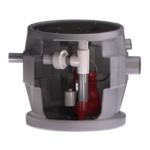 Pump with gray casing, red inner mechanism, and white valve on a white background