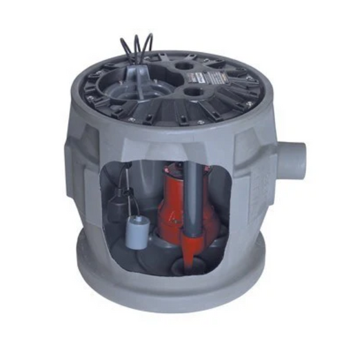 Gray submersible pump with red interior on a white background
