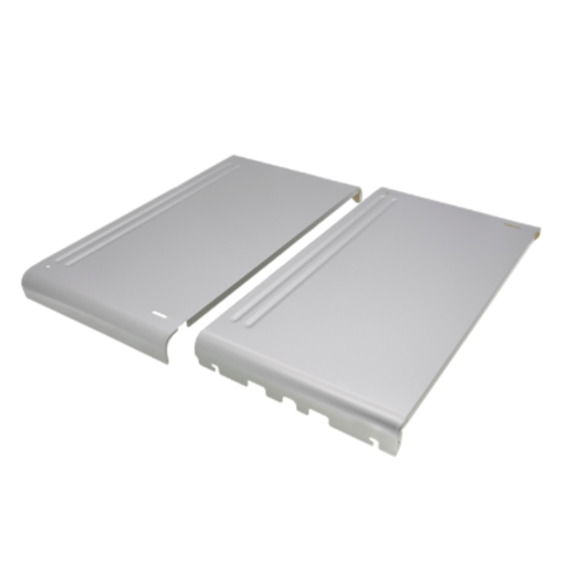 Two white metal covers on a white background