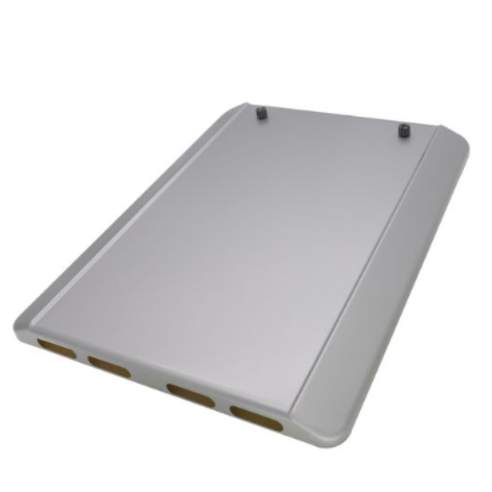 Metallic rectangular object on a white background